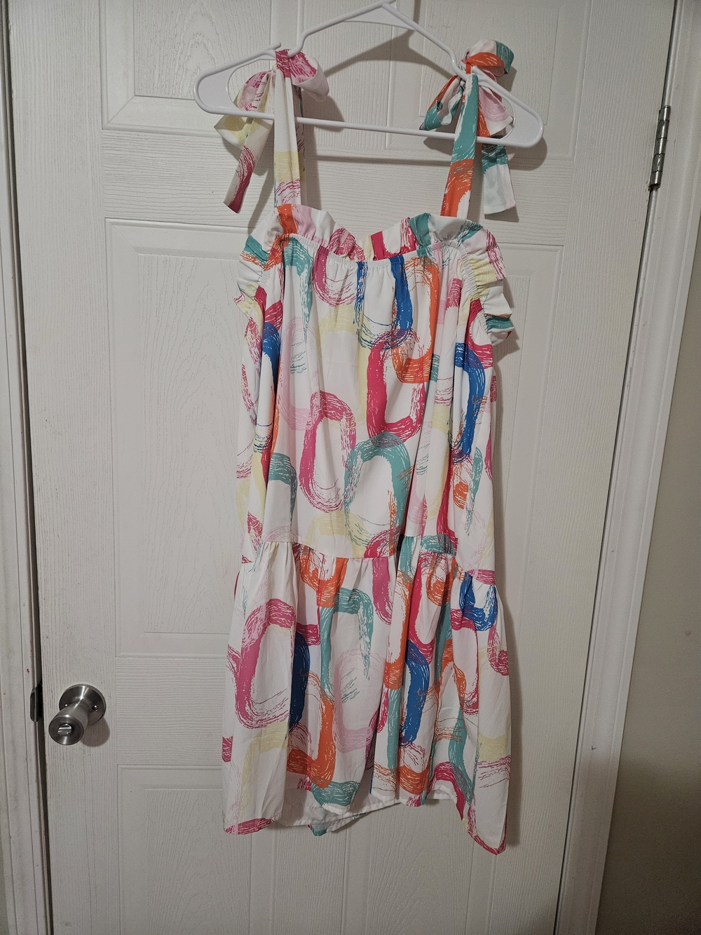 White Multi-Color Tie-Shoulder Summer Dress